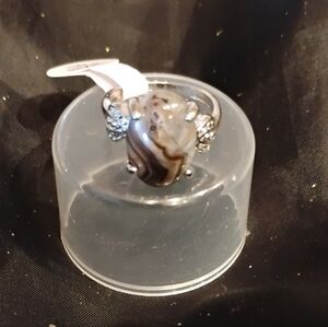 Crazy Lace agate stone In Brown Black And Cream set in  silver In A Size 6